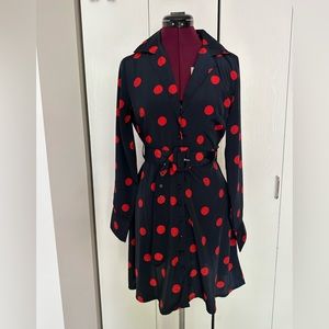 Neon Rose Polka Dot Button Up Dress S